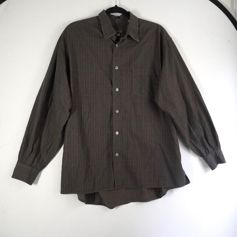Ermenegildo Zegna Mens XL‎ Brown Pinstripe Button Down Dress Shirt Made in Italy